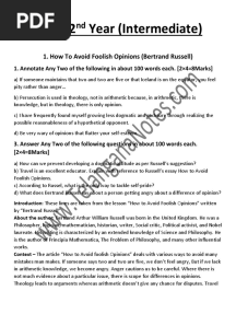 Prose 2 Year (Intermediate) : 1. How To Avoid Foolish Opinions (Bertrand Russell)