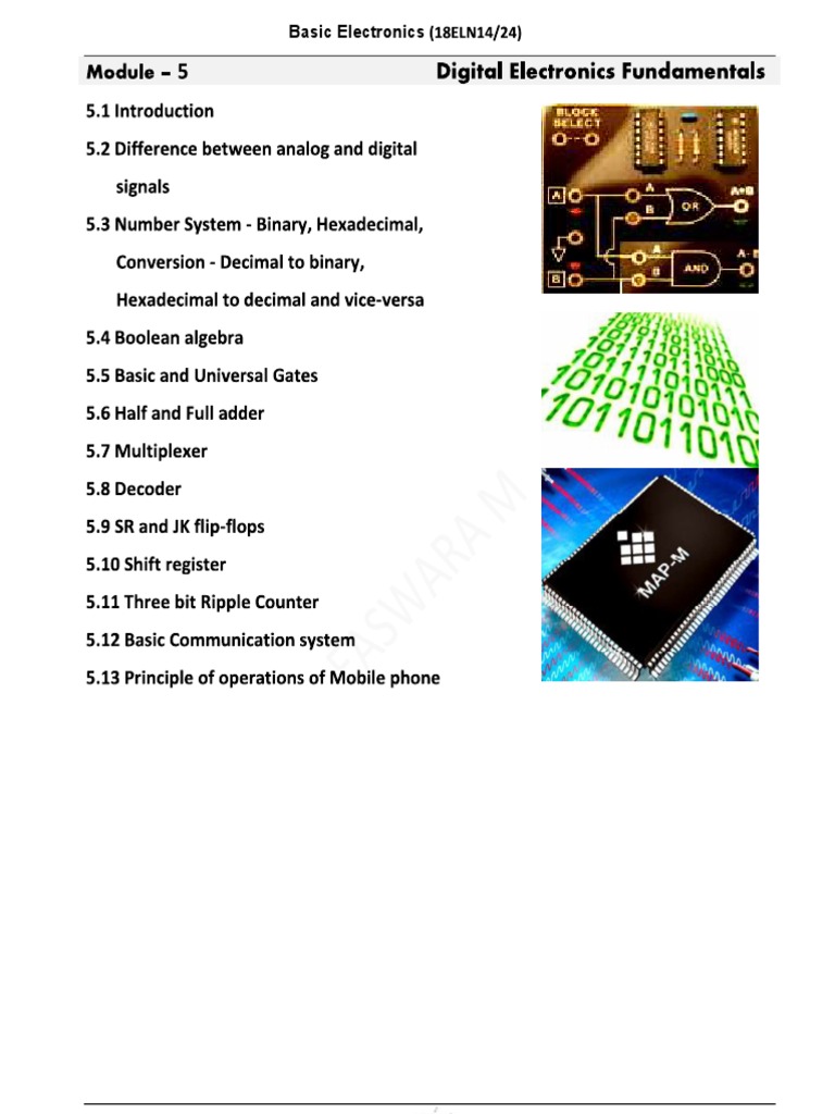 VTU Notes Basic Electronics PDF Digital Signal Logic Gate