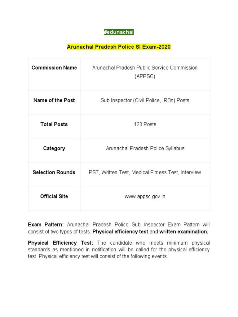 Arunachal Pradesh Police SI Exam-2020 | PDF | Elementary Mathematics ...