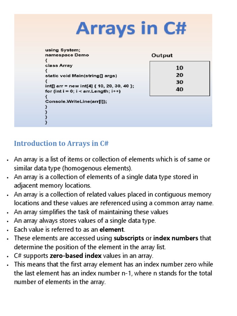 C# Array PDF | PDF | C Sharp (Programming Language) | Software Development