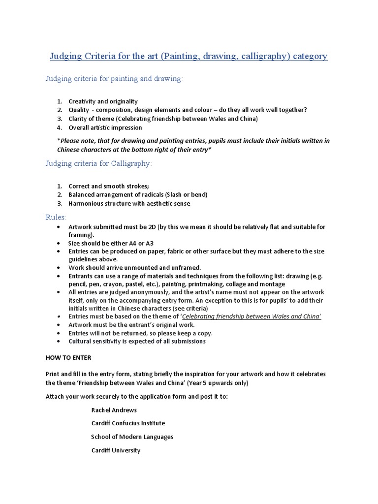 Judging Criteria For The Art (Painting, Drawing, Calligraphy) Category PDF
