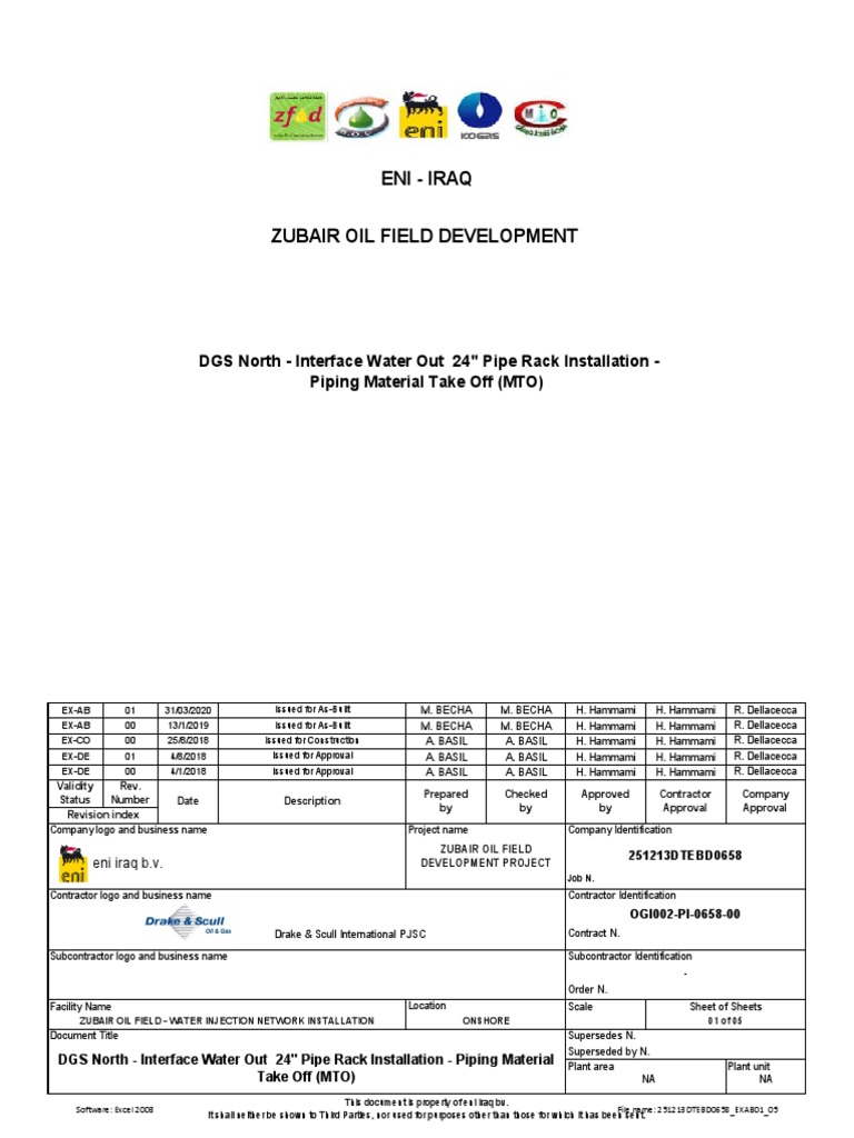 Piping Material Take Off for the DGS North Interface Water Out 24 PDF