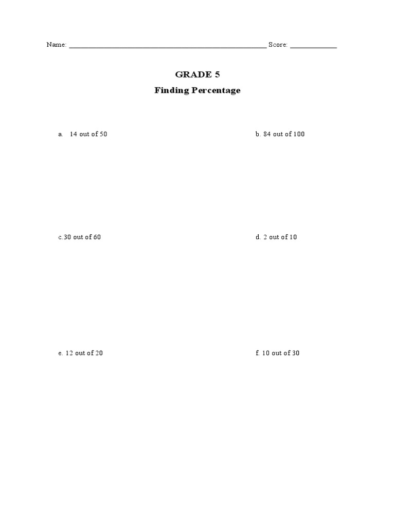 Worksheet for Students to Practice Calculating Percentages by Finding