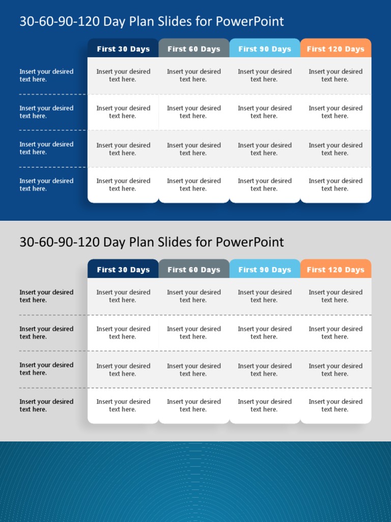 A Timeline for Success: A 30 60 90 120 Day Plan Template for PowerPoint