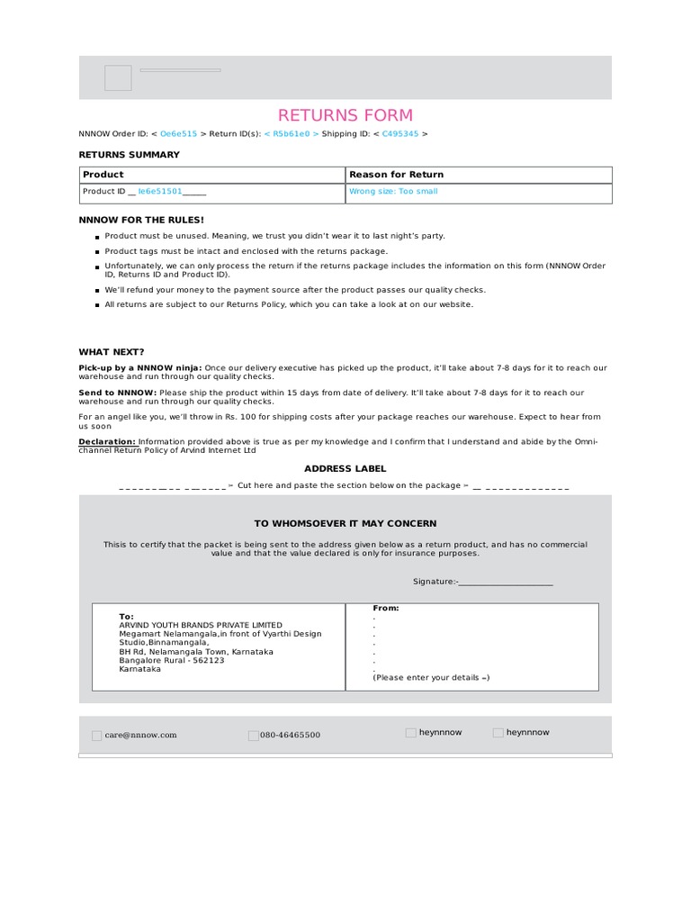 Returnform PDF | PDF | Service Industries