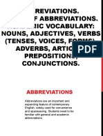 Тема 5. Abbreviations. Types of abbreviations. Academic vocabulary adjectives, nouns, verbs (tenses, voices, forms), adverbs, articles, prepositions, conjunctions