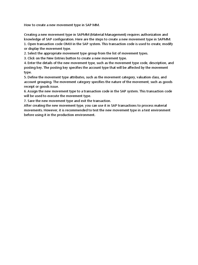 How to create a new movement type in sap mm pdf