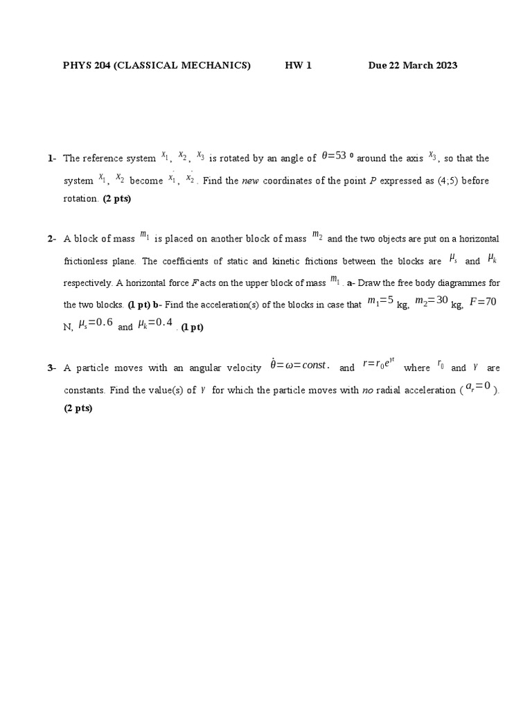 Classical Mechanics Homework 1 Solutions | PDF | Science & Mathematics