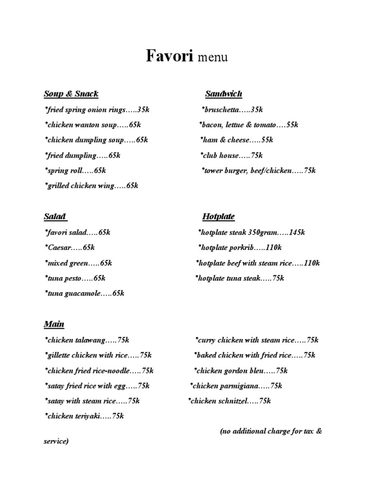 Favori Restaurant Menu Overview | PDF