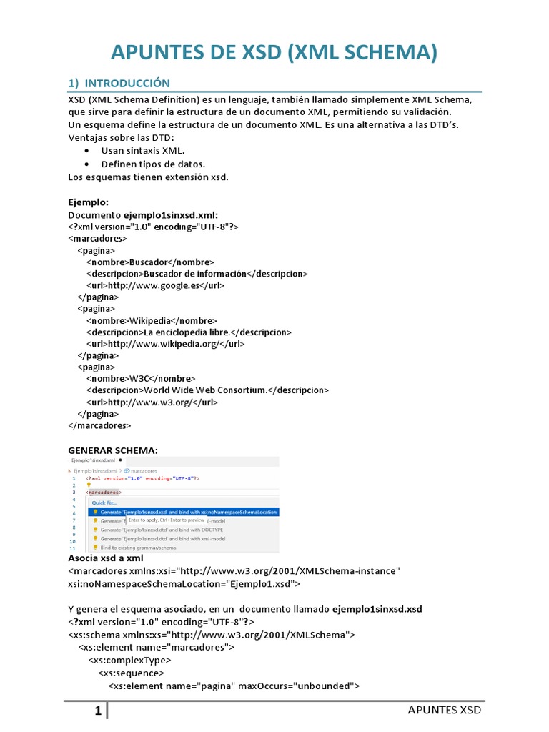 Apuntes sobre XSD y XML Schema | PDF | Xml | Estándares del consorcio ...
