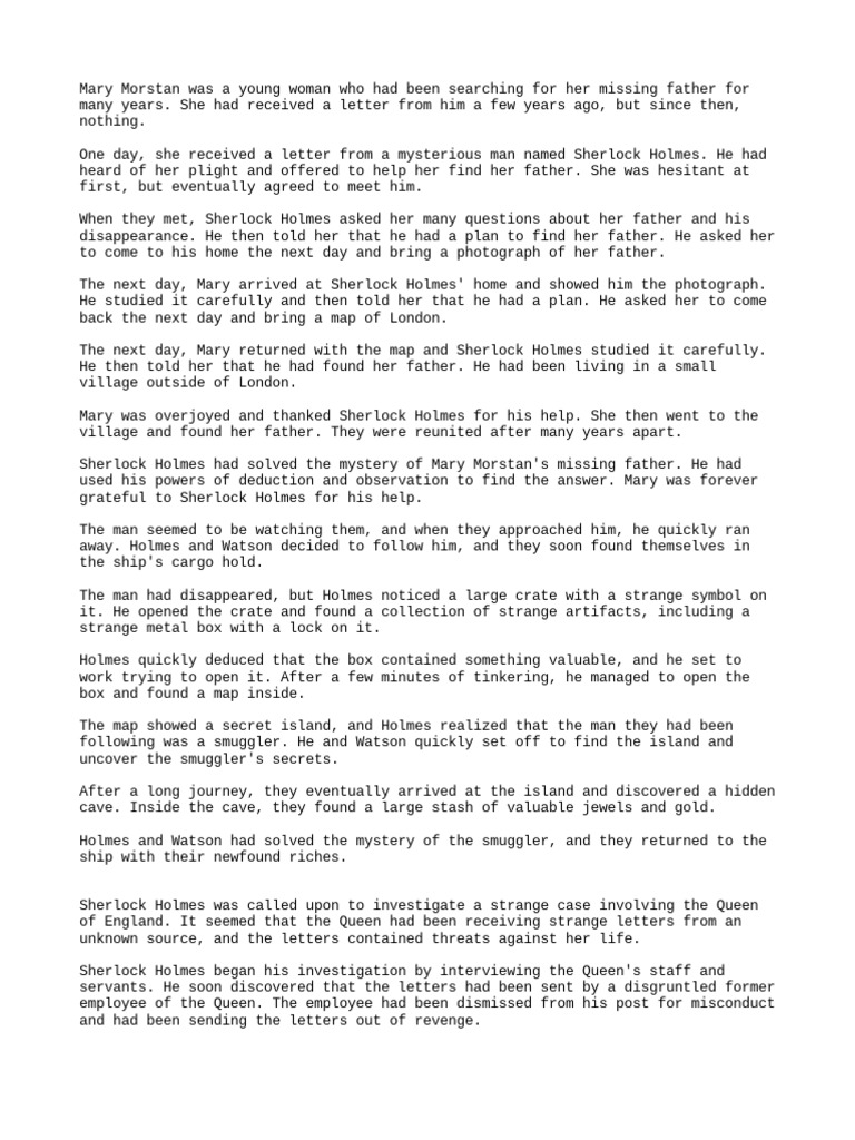 Sherlock Holmes Story Mary Morsten | PDF | Minor Sherlock Holmes ...