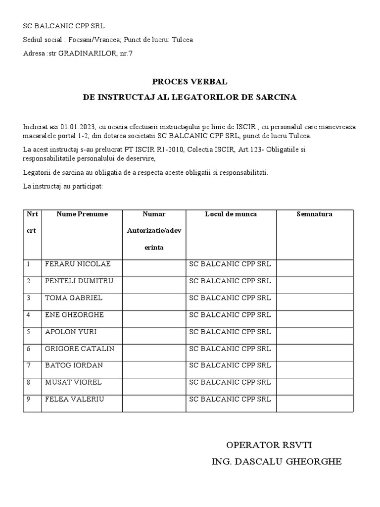 Instructaj Legator Sarcina | PDF