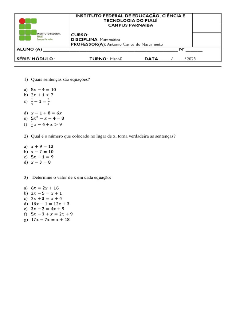 Aula 2 e 3 Equação - 1 - Grau | PDF
