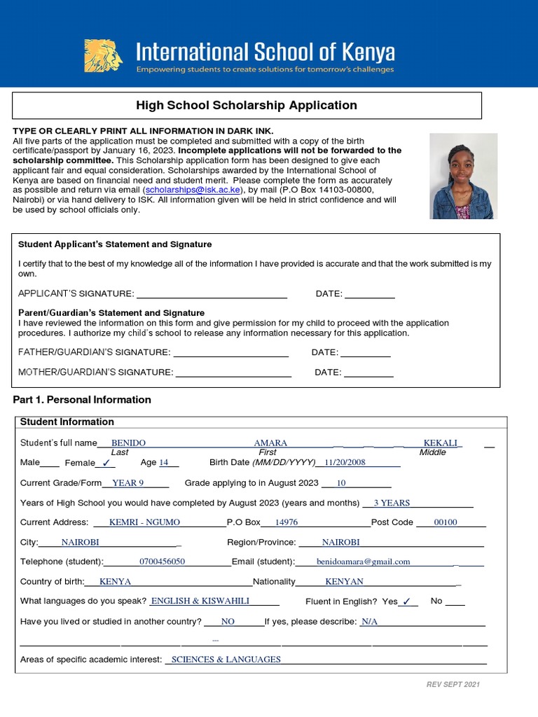 High School Scholarship Application: Scholarships@isk - Ac.ke, PDF, Income