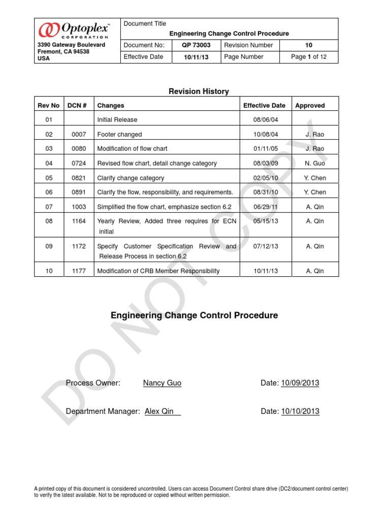 Engineering Change Control Process Guide | PDF | Specification ...