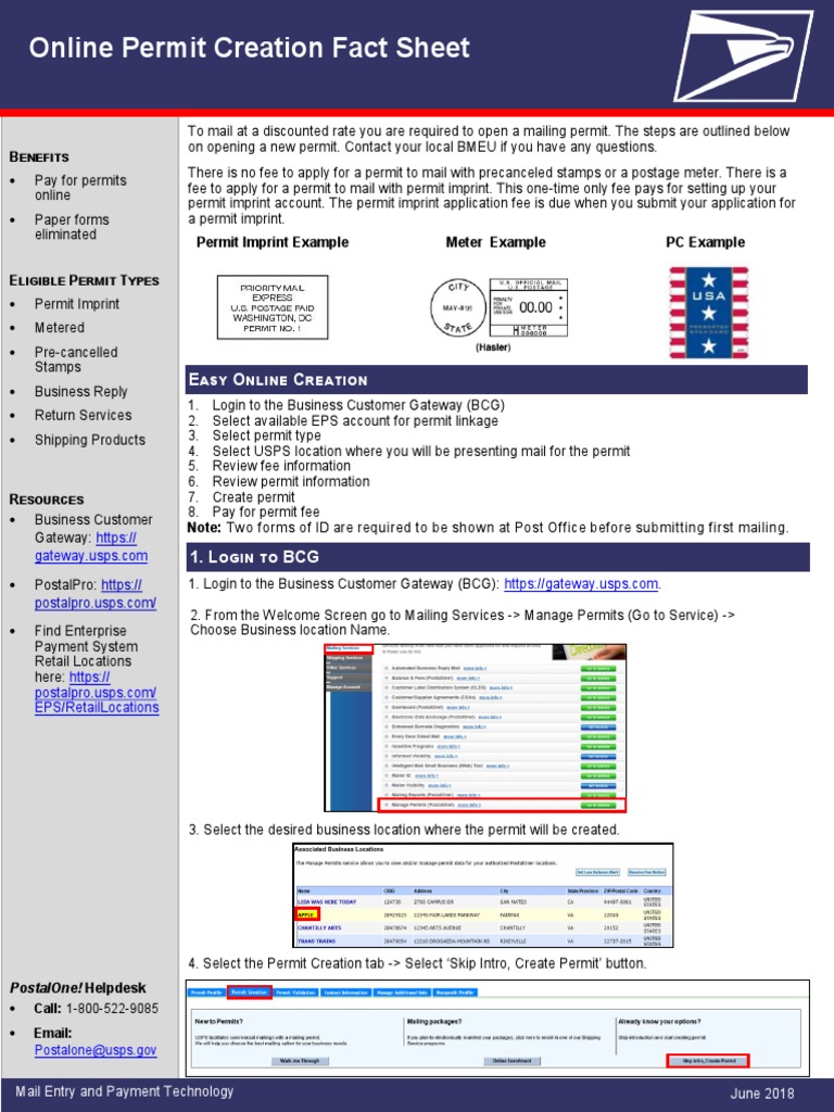 Usps Online Permit Creation v9 PDF United States Postal Service