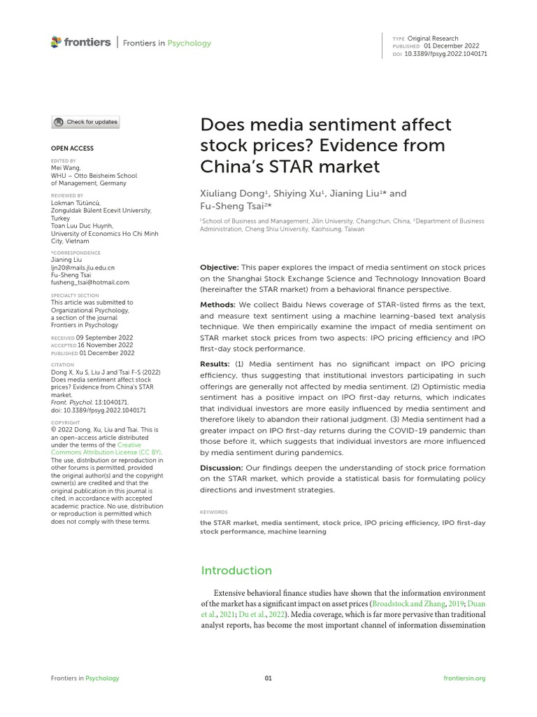 Does Media Sentiment Affect Stock Prices Evidence Download Free PDF
