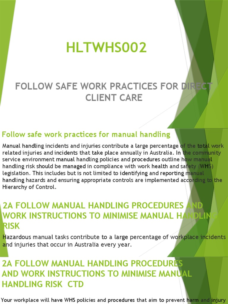 HLTWHS002: Follow Safe Work Practices For Direct Client Care | PDF ...