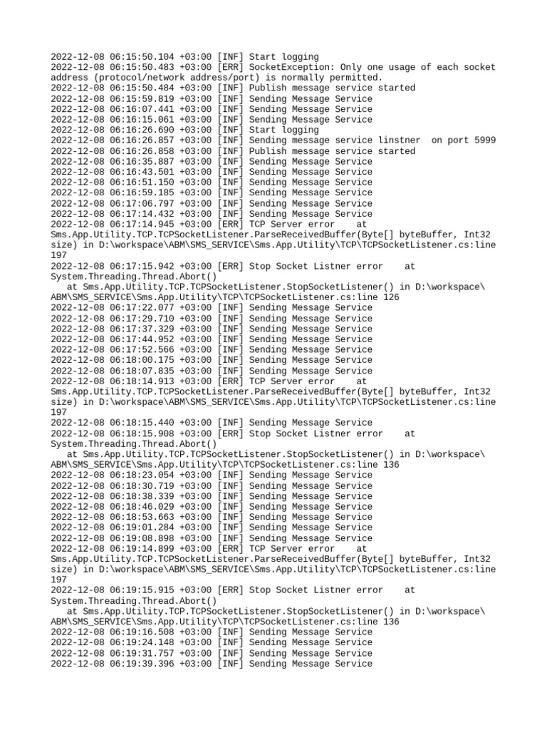 TCP Socket Listener Error Log | PDF | Transmission Control Protocol ...