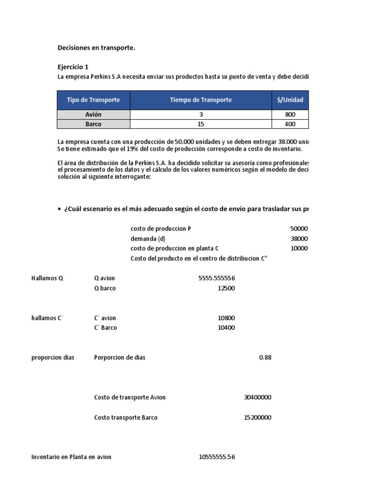 Análisis de Costos de Transporte para Empresas | PDF | Inventario ...