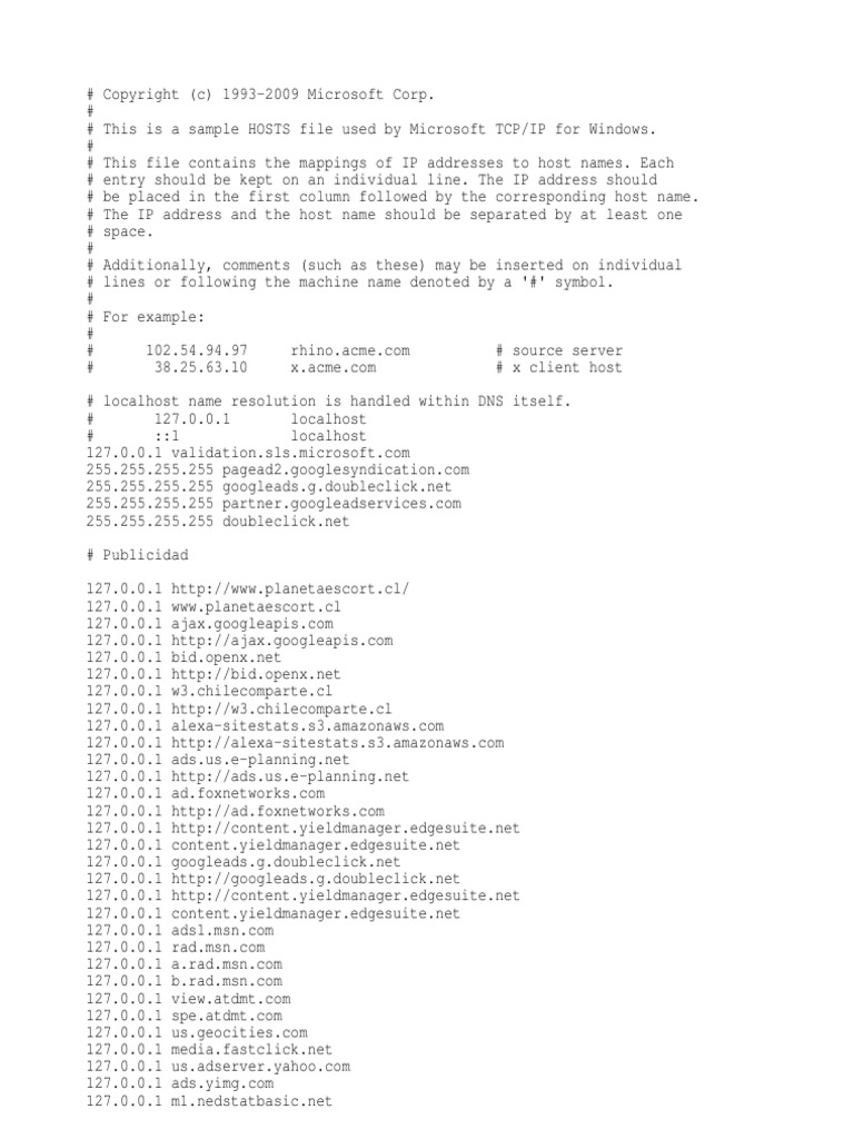 A Sample HOSTS File for Mapping IP Addresses to Host Names PDF
