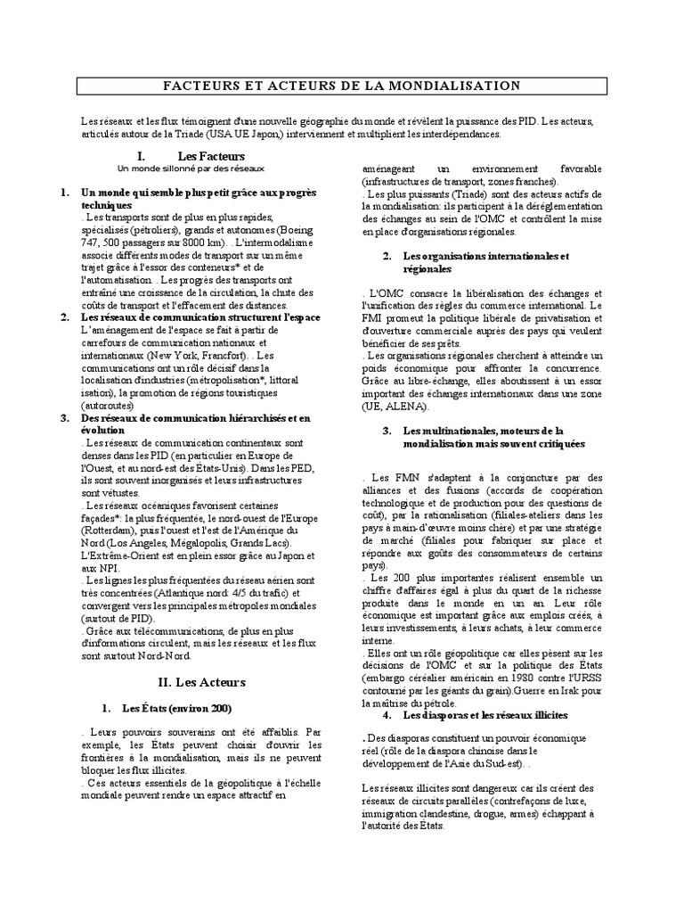 Facteurs et Acteurs de la Mondialisation | PDF | Globalisation ...