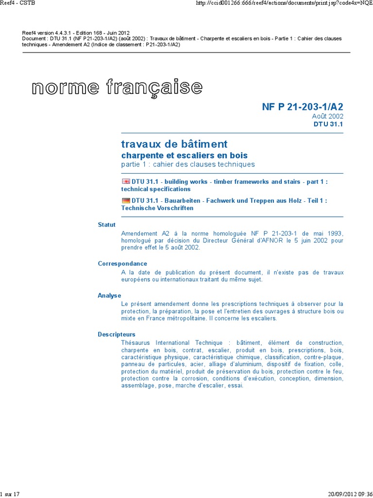 DTU 31.1 - Charpente Et Escalier - Partie 1 - Cahier Des Clauses ...