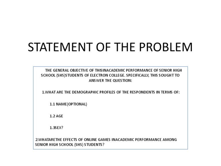 Statement of The Problem | PDF