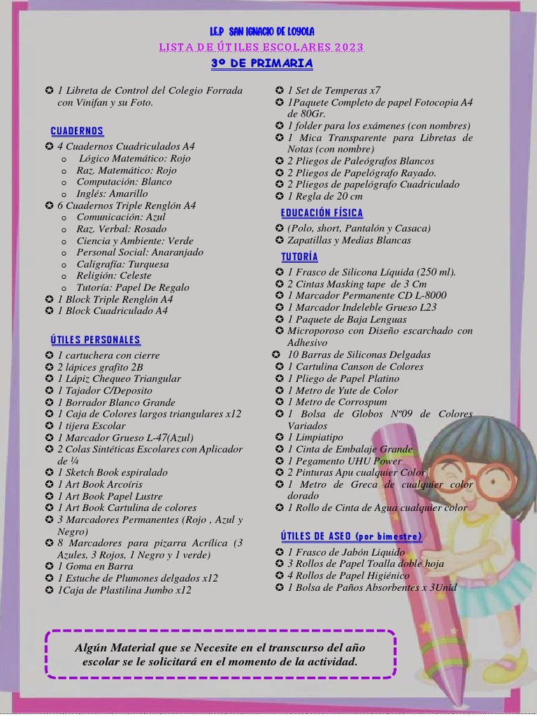 3ro de Primaria PDF | PDF | Lápiz | Materiales
