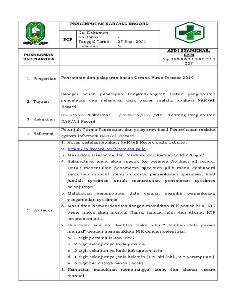 Penginputan Nar/All Record: //allrecord-Tc19.kemkes .Go - Id | PDF