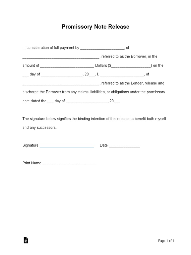 Promissory Note Release Form PDF