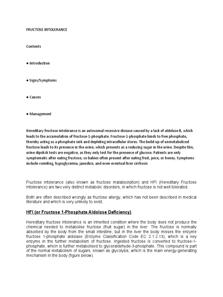 Hereditary Fructose Intolerance Guide | PDF | Fructose | Hypoglycemia