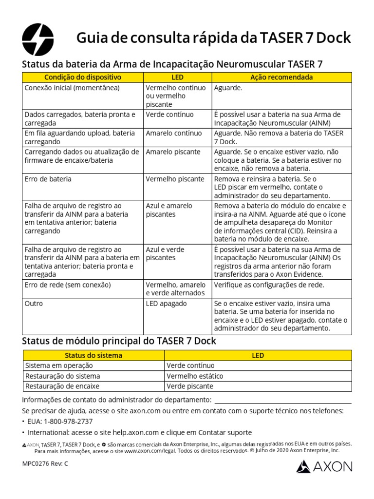 Guia de Consulta Rápida Da TASER 7 DOCK | PDF | Arquitetura de