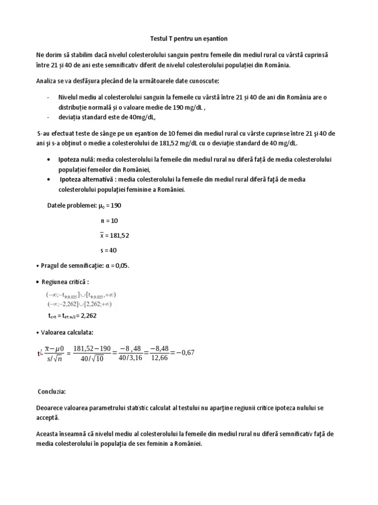 Tema 3 - Testul T Pentru Un Eșantion | PDF