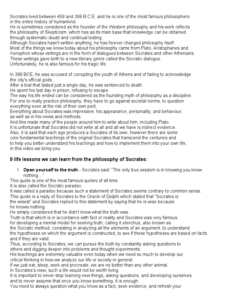 9 Life Lessons from Socrates' Philosophy | PDF | Socrates | Apology (Plato)