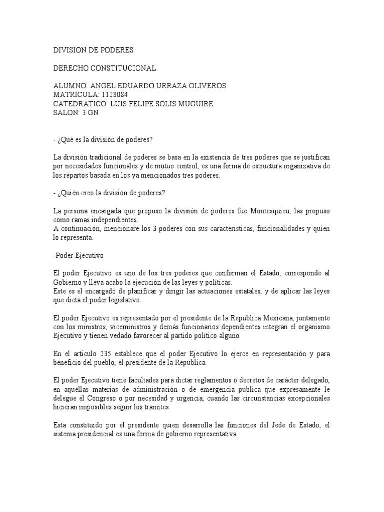 La división de poderes y sus características según Montesquieu | PDF ...