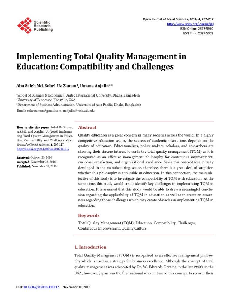 Implementing Total Quality Management in Education | PDF | Methodology ...
