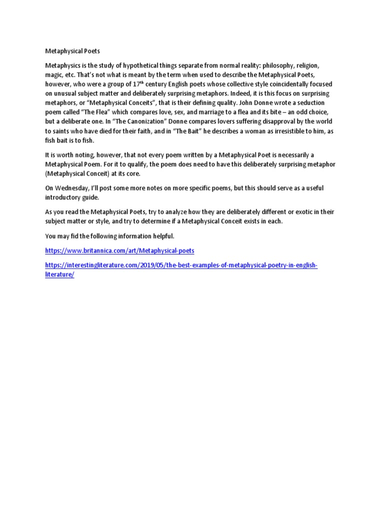 Introduction to Metaphysical Poets | PDF