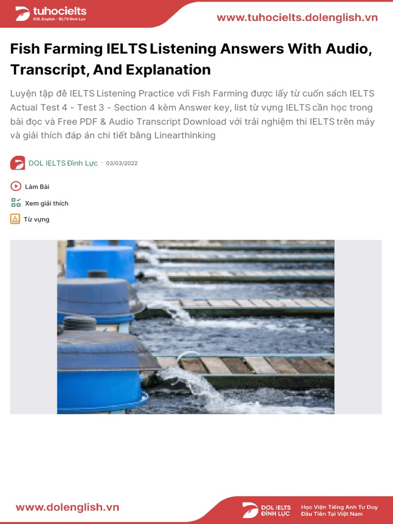 Fish Farming IELTS Listening Answers With Audio, Transcript, and ...