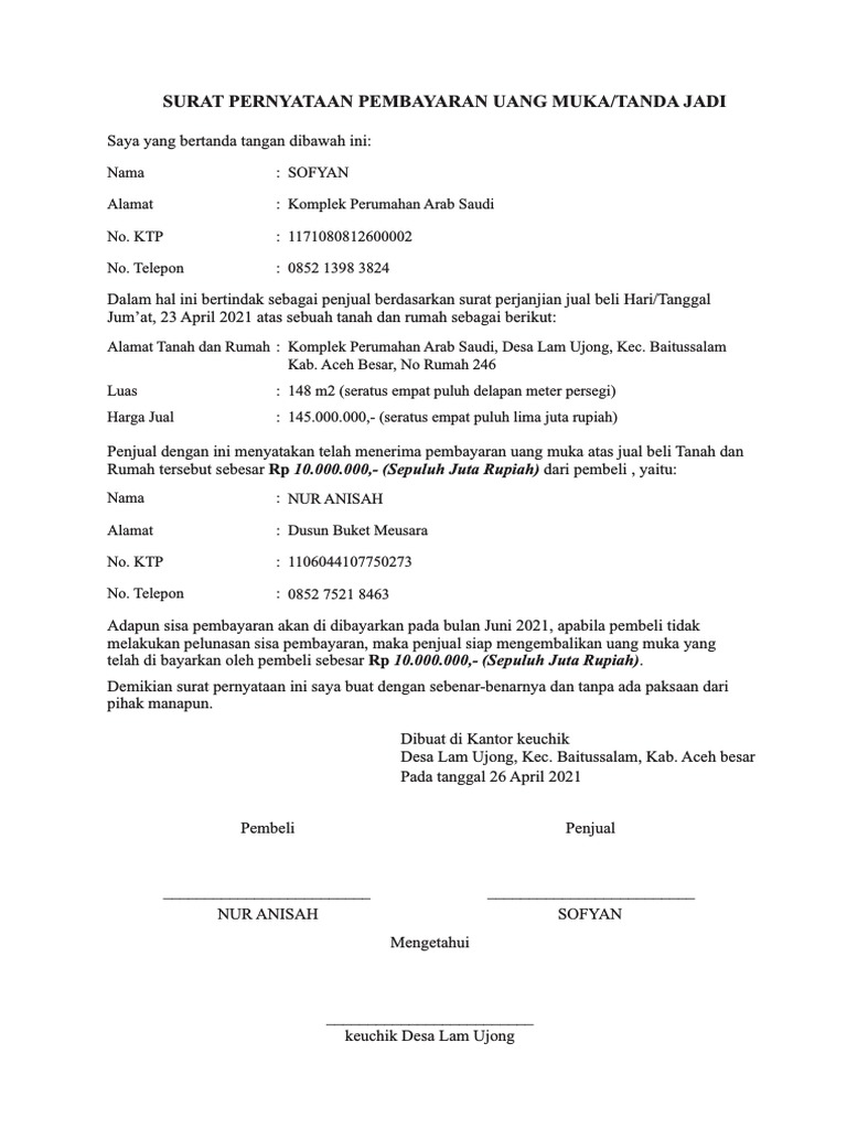 Surat Tanda Jadi Beli Rumah PDF