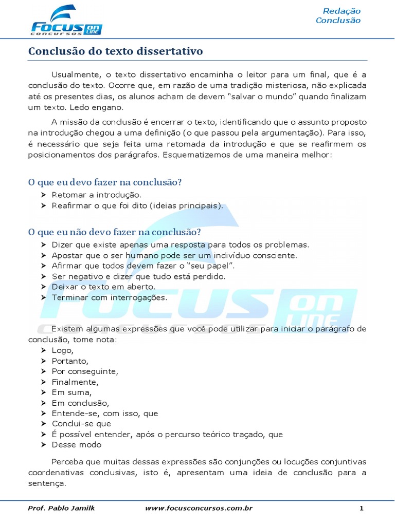 Como estruturar a conclusão de um texto dissertativo | PDF