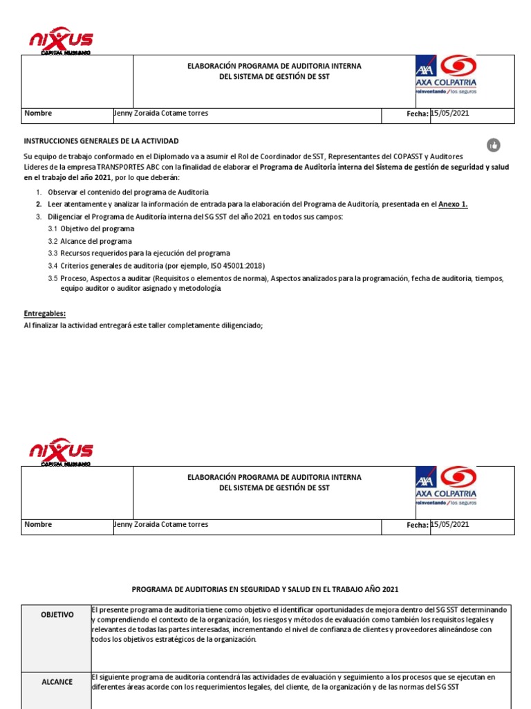 Programa de Auditoría Interna SST 2021 | PDF | Auditoría | Contralor