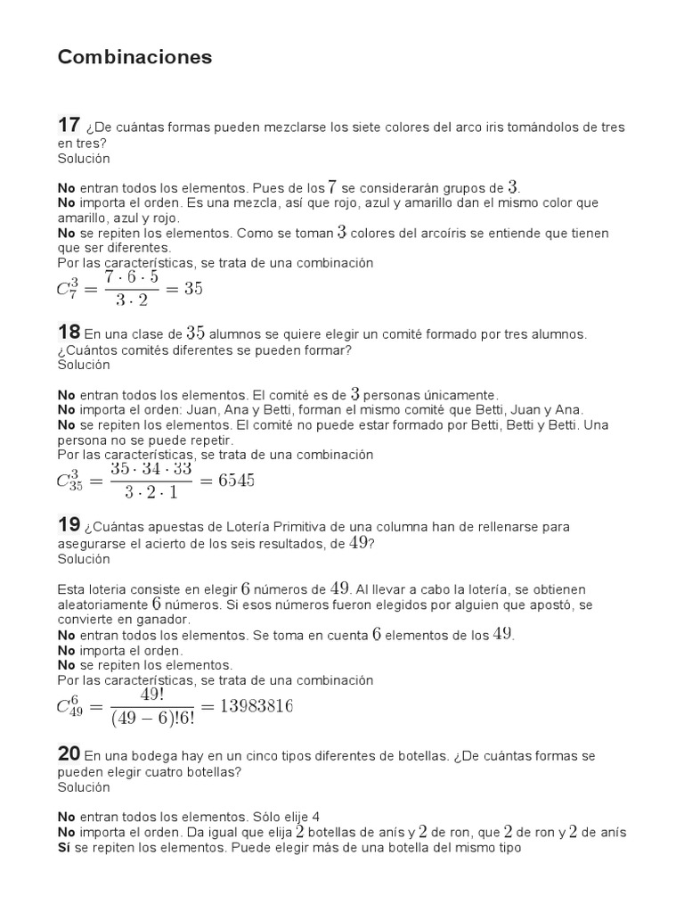 Combinaciones y Cálculos Combinatorios | PDF | Triángulo