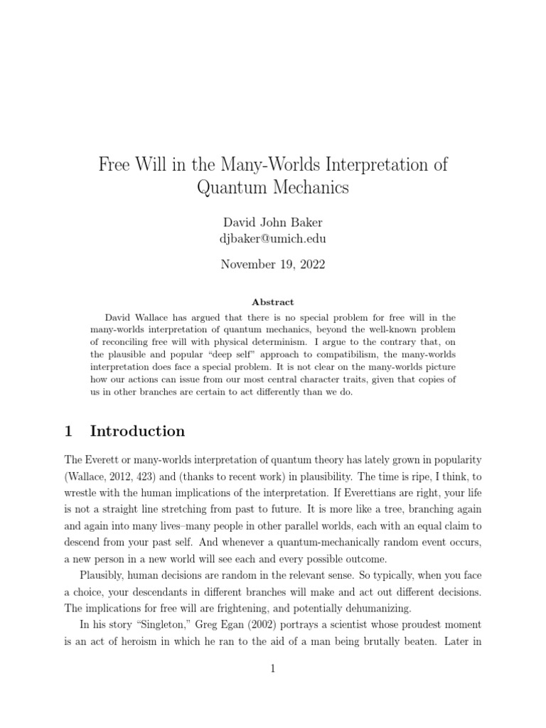 Free Will in The Many-Worlds Interpretation of Quantum Mechanics | PDF ...