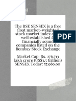 The BSE SENSEX is a free float market-weighted stock market index of 30 well established & financially sound companies listed on the Bombay Stock Exchange Market Cap Rs. 276.713 lakh crore (US$3.5 trillion) SENSEX To