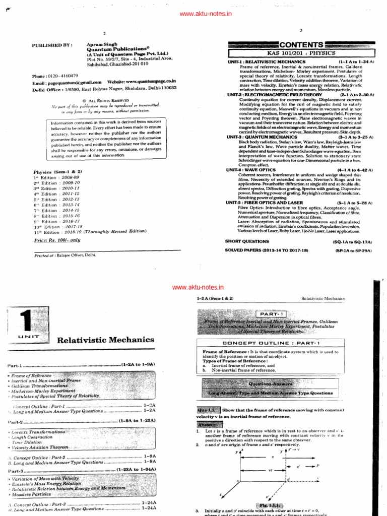 Physics 1st Year Quantum | PDF | Luminiferous Aether | Special Relativity