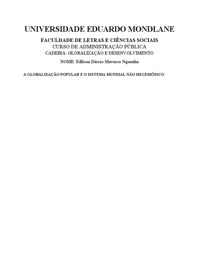 Universidade Eduardo Mondlane: Faculdade de Letras E Ciências Sociais ...