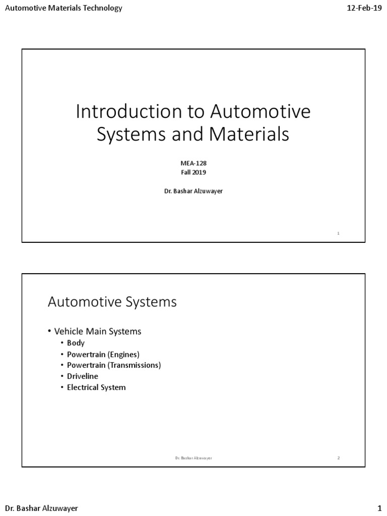 Lec 1 Intro To Automotive Systems and Materials PDF | PDF | Internal ...