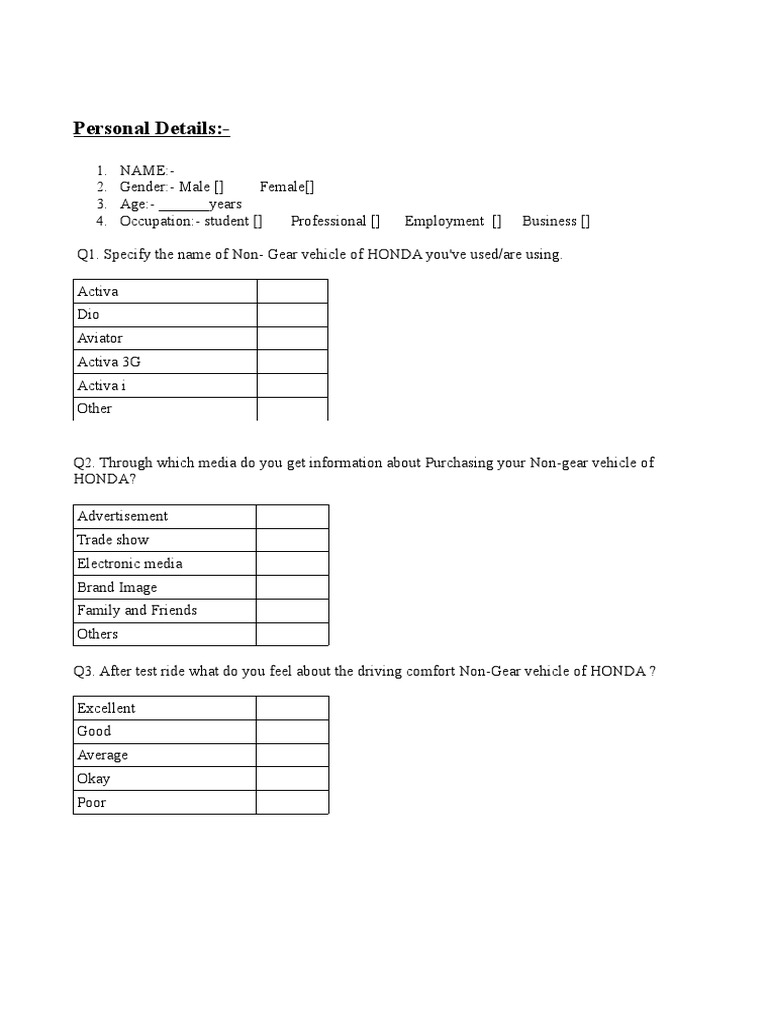 Honda Non-Gear Vehicle Survey | PDF | Business