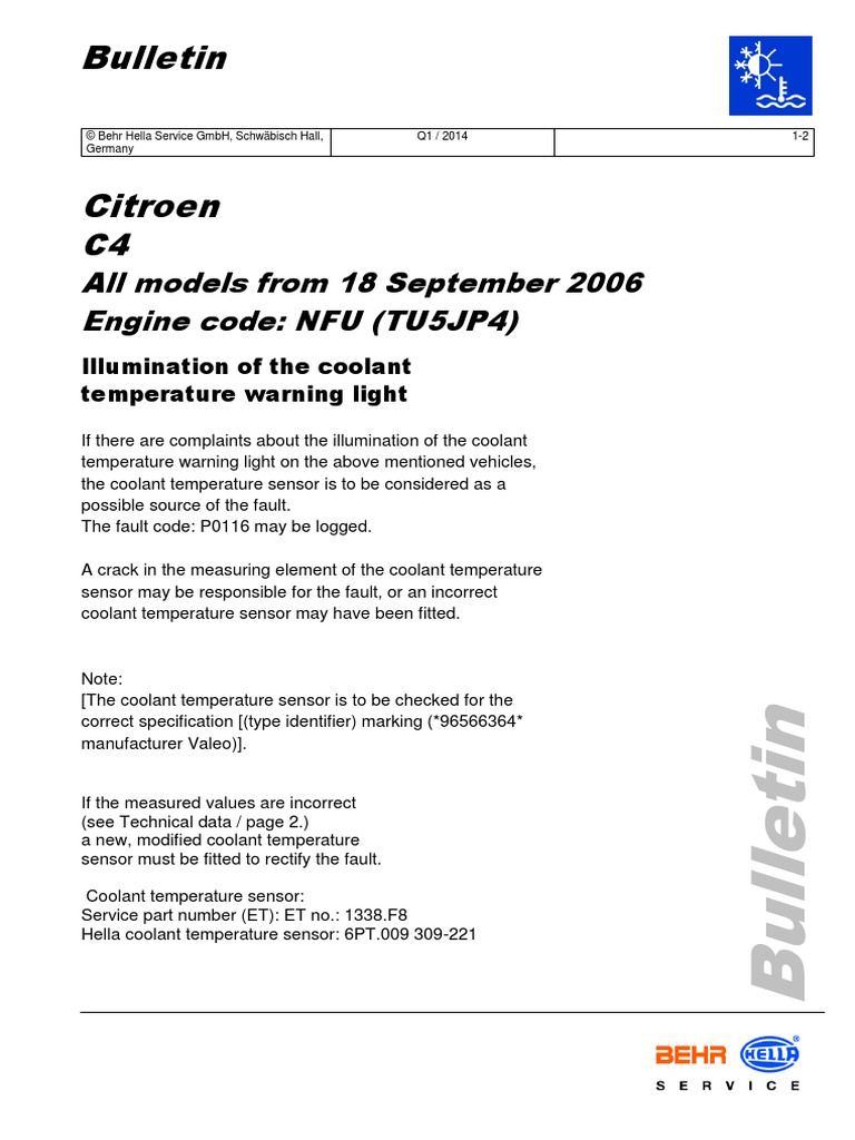 Citroen c4 - Coolant Temperature Warning Light | PDF | Technology ...